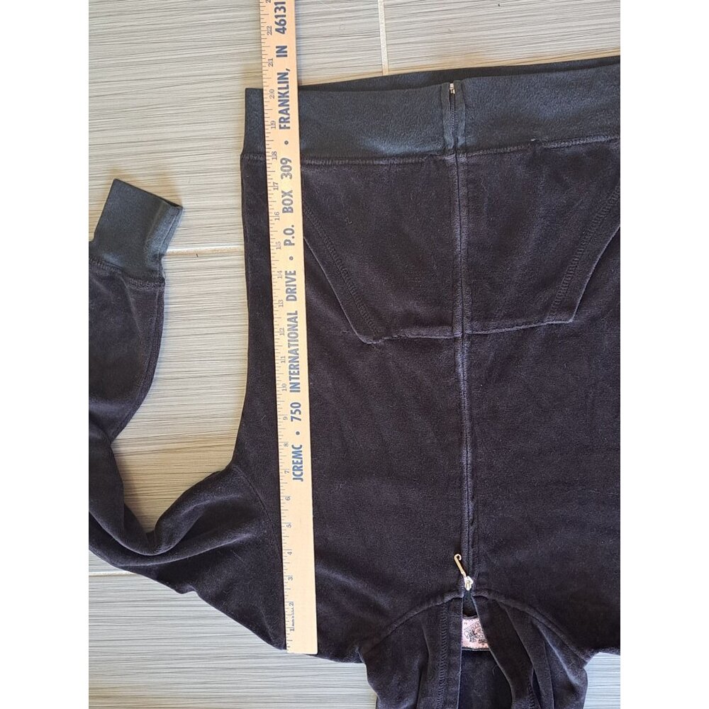 Y2K Juicy Couture Black Velour Hoodie Sunflower Embroidered Logo Women's  XS - Picture 12 of 13